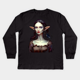 Dark Elf Woman fantasy Art Kids Long Sleeve T-Shirt